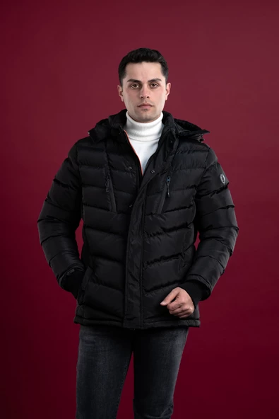 FBI SLİMFİT KAPŞONLU ASTARLI FERMUARLI ERKEK ŞİŞME MONT - 4