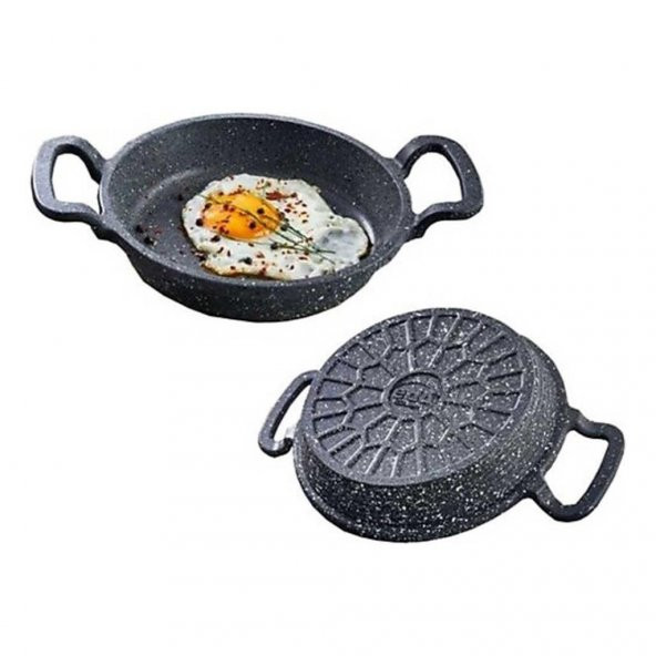 Eda Asya 3lü Cam Kapaklı Granit Döküm Sahan Seti  Gri - 3