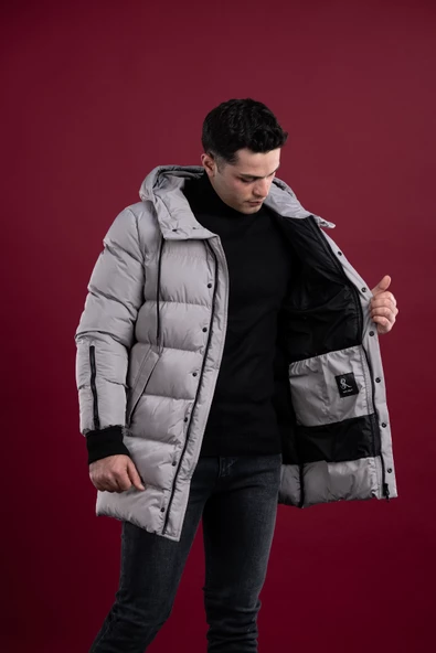 SİR REGULAR FİT KAPŞONLU ASTARLI UZUN KALIN ŞİŞME MONT - 3