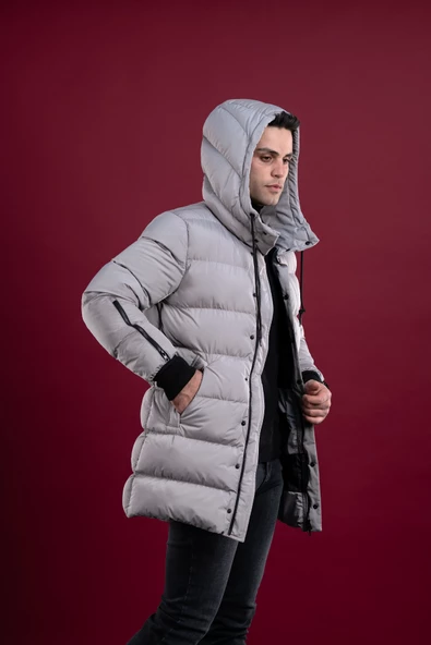 SİR REGULAR FİT KAPŞONLU ASTARLI UZUN KALIN ŞİŞME MONT - 4