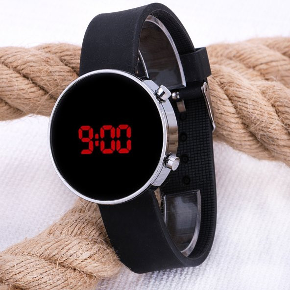 Led Watch Gümüş Renk Kasa Siyah Silikon Kordon Dijital Çocuk Kol Saati ST-303531