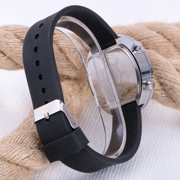 Led Watch Unisex Gümüş Renk Kasa Siyah Silikon Kordon Dijital Erkek Kol Saati ST-303531 - 3