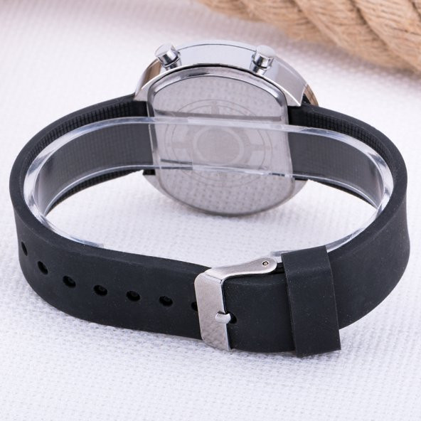 Led Watch Unisex Gümüş Renk Kasa Siyah Silikon Kordon Dijital Erkek Kol Saati ST-303531 - 4