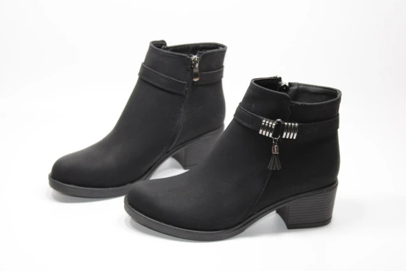 SEDEF KAYMAZ KAUÇUK TABAN PÜSKÜL TOKA DETAY FERMUARLI KADIN SİYAH TOPUKLU BOT - 4