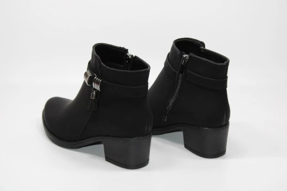 SEDEF KAYMAZ KAUÇUK TABAN PÜSKÜL TOKA DETAY FERMUARLI KADIN SİYAH TOPUKLU BOT - 5
