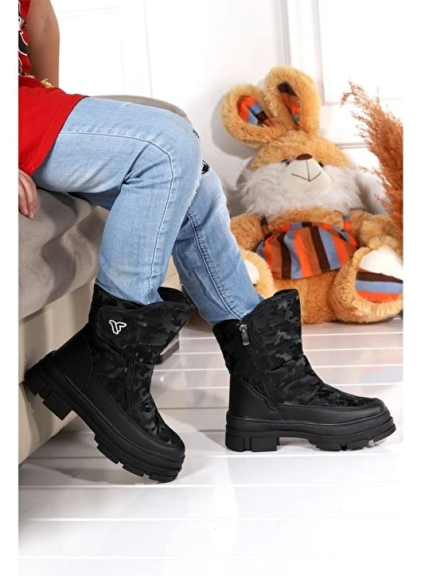 MİNİCAN KIZ ÇOCUĞU KAYMAZ ORTOPEDİK TABAN FERMUARLI İÇİ TERMAL KÜRKLÜ SU GEÇİRMEZ KAR BOTU