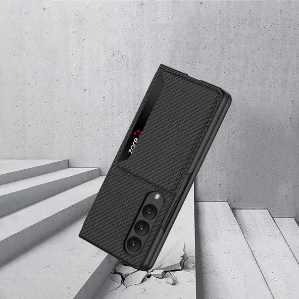 Galaxy Z Fold 4 Kılıf Karbonfiber Arka Yüzey Kartlıklı Kıpta - Resim 5