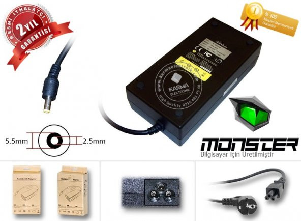 19V 7.9A 150W Adaptör 5.5*2.5 (7.89A, 7.7A, 7.69A, 7.1A, 6.92A) - 4