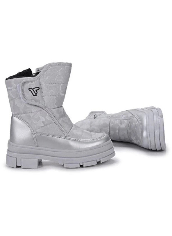 MİNİCAN KIZ ÇOCUĞU KAYMAZ ORTOPEDİK TABAN FERMUARLI İÇİ TERMAL KÜRKLÜ SU GEÇİRMEZ AÇIK GRİ KAR BOTU