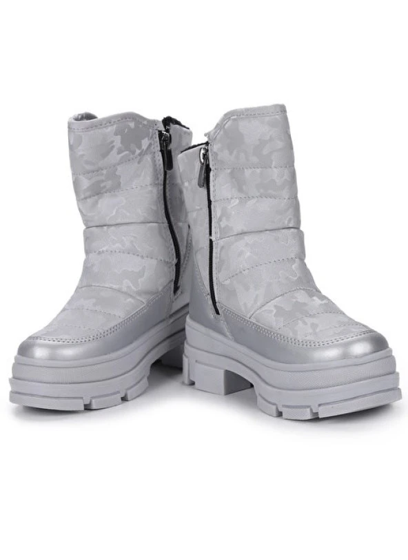 MİNİCAN KIZ ÇOCUĞU KAYMAZ ORTOPEDİK TABAN FERMUARLI İÇİ TERMAL KÜRKLÜ SU GEÇİRMEZ AÇIK GRİ KAR BOTU - 2