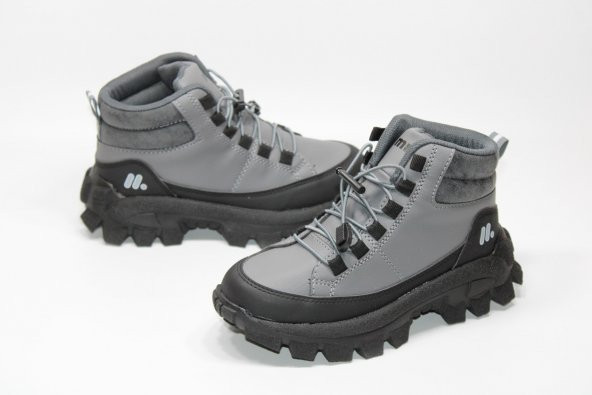 MİNİCAN KAYMAZ KALIN DİŞLİ TABAN LASTİK BAĞCIKLI KOLAY GİYİM KISA BOY TREKKİNG SPOR BOT - 2