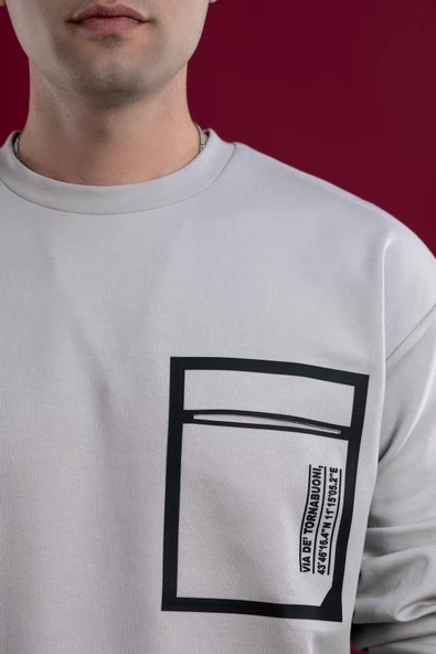 OVERSİZE BASKILI PAMUKLU ERKEK SWEATSHİRT - 5