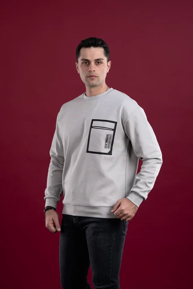 OVERSİZE BASKILI PAMUKLU ERKEK SWEATSHİRT - 3