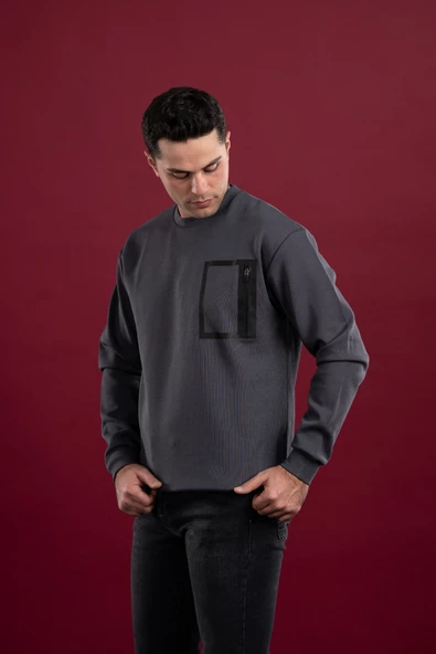 OVERSİZE BASKILI PAMUKLU ERKEK SPOR SWEATSHİRT - 2