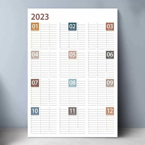 2023 Yıllık Planlayıcı Duvar Takvim Kahverengi Mavi Bej Yearly Wall Planner - 35 X 50 CM Boy