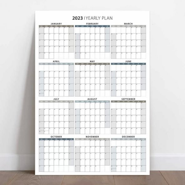 2023 Yıllık Planlayıcı Duvar Takvim Mavi Bej Yearly Wall Planner - 35 X 50 CM Boy