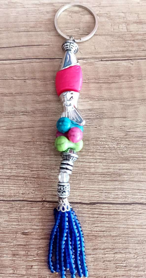 Kum Boncuklu Pembe Balık Anahtarlık - 2