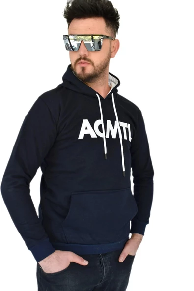 Erkek Lacivert Kapüşonlu Sweatshirt  ACMTL BGL-ST02360 - Resim 3
