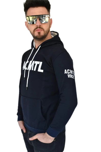 Erkek Lacivert Kapüşonlu Sweatshirt  ACMTL BGL-ST02360 - Resim 4