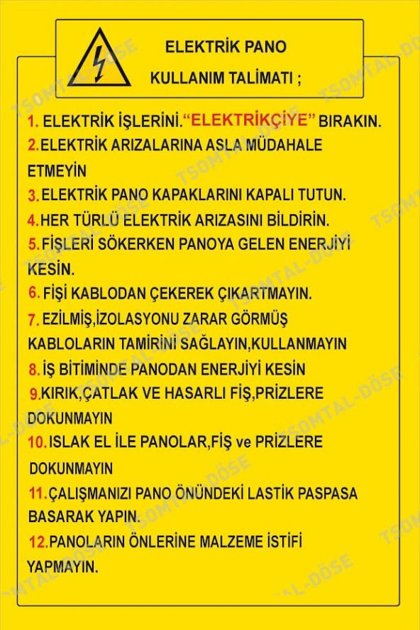 Elektrik Pano Kullanım Talimatı Tabelası ve Etiketi FOLYO+ŞEFFAF FOLYO
