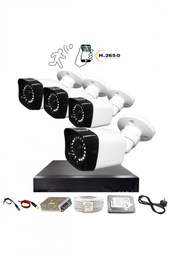 4 KAMERALI HAREKET ALGILAMALI 5MP 3,6 MM SONY LENS 1080P GÜVENLİK KAMERASI SETİ