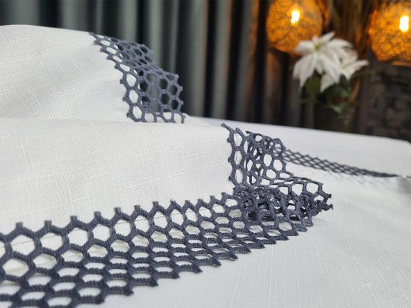 File Tek Masa Örtüsü 160x220cm Krem Siyah - Resim 3