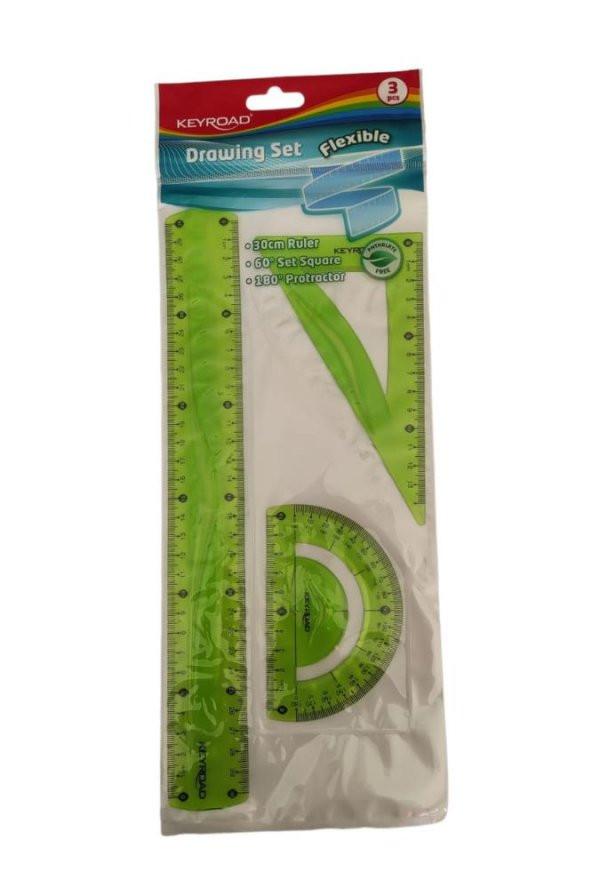 Cetvel Takımı Kırılmaz Esnek Silikonlu Kırılmaz 3Lü Yeşil 1 Paket Cetvel Seti Keyroad Dawing