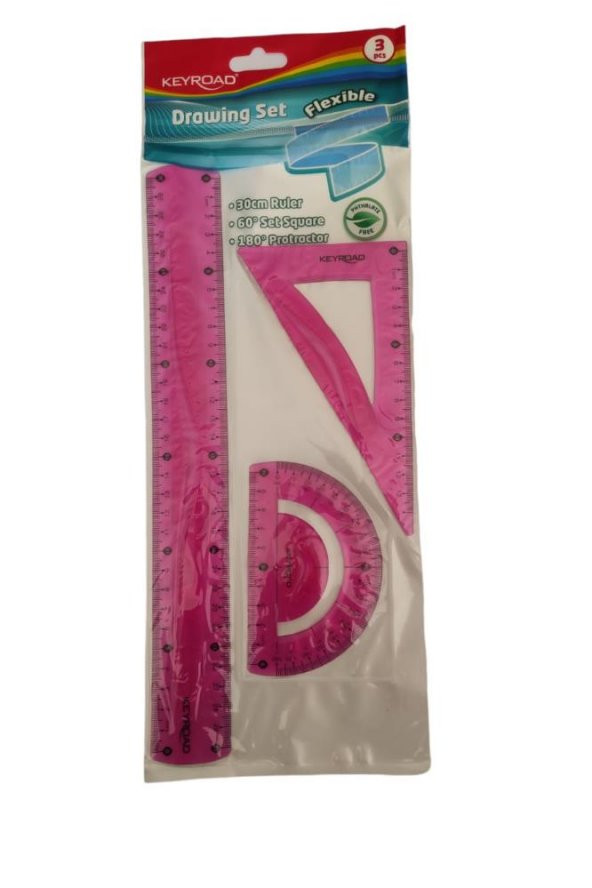 Cetvel Takımı Kırılmaz Esnek Silikonlu Kırılmaz 3Lü Pembe 1 Paket Cetvel Seti Keyroad Dawing
