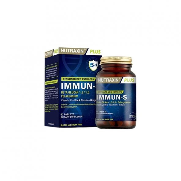 Plus Immun-S 5’i1 Arada Bitkisel Ekstreler,Vitamin Ve Multimineral İçeren Takviye Edici Gıda 60 Tablet