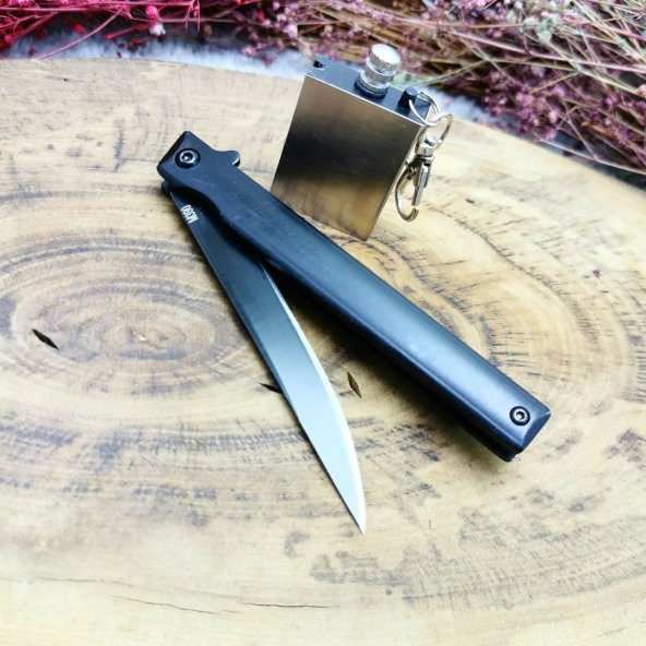 19 cm ahşap kabzeli çelik m390 çakı yanında zippo kibrit ile birlikte