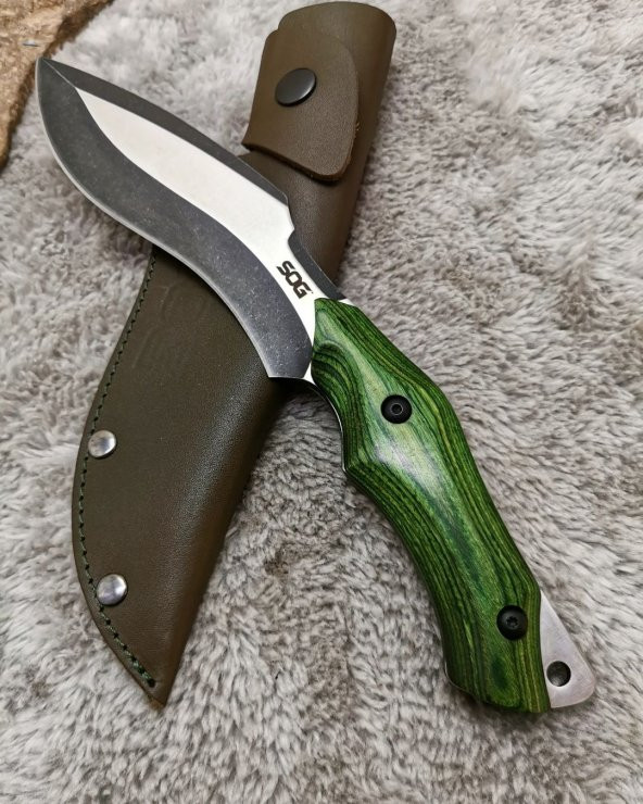 27 cm ahşap kabzeli sog marka 4 mm et kalınlık çelik yekpare deri kılıflı kukri