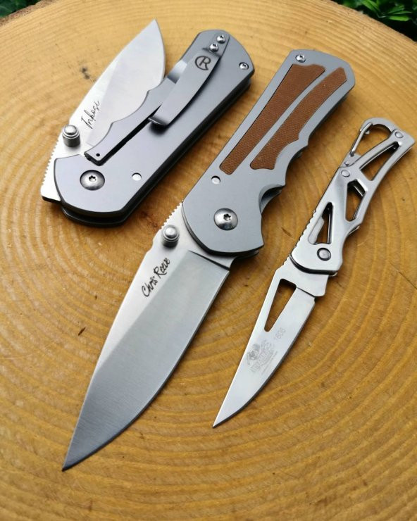 18 cm chris reewe marka komple çelik manuel bıçak yanında çelik mini çakı ile birlikte