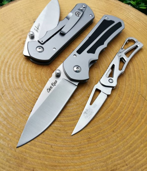 18 cm chris reewe marka komple çelik manuel bıçak yanında çelik mini çakı ile birlikte