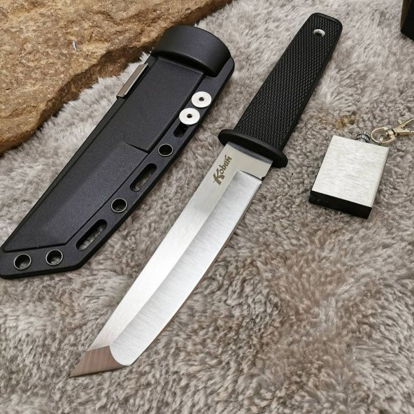25 cm çelik gold stell marka tanto sert kılıflı palaska ve kemer uyumlu çelik avcı bıçağı yanında zippo kibrit ile birlikte