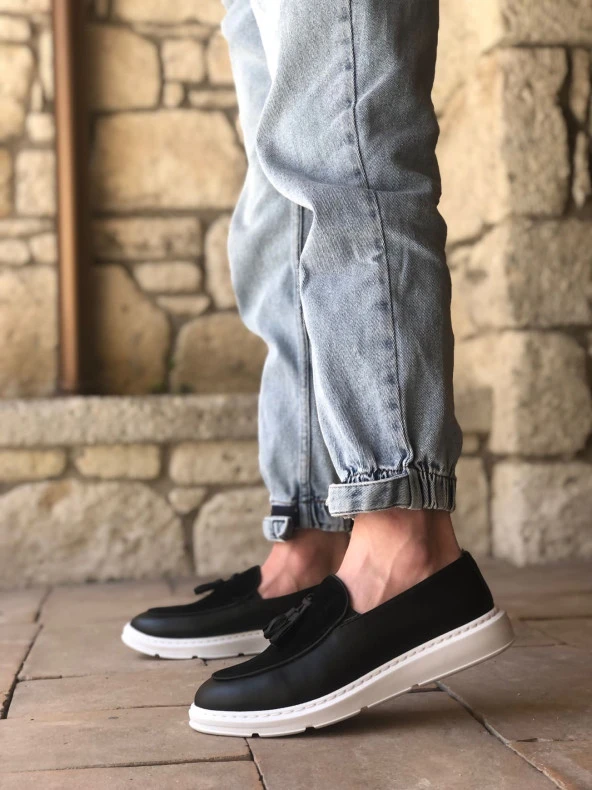 BA0005 Bağcıksız Yüksek Taban Beyaz Taban Klasik Aynalı Süet Detaylı Püsküllü Corcik Erkek Ayakkabı - Resim 2