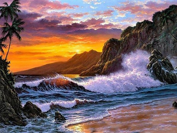 Sayılarla Boyama Hobi ve Tablo Seti 40x50 cm (Kasnağa Gerili ) : Dalgaların Hışırtısı