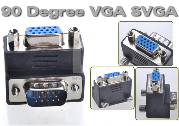 Vga Dirsek 90° Adaptörü Vga Erkek Dişi 15 Pin ürün görseli