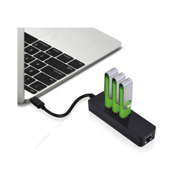 USB Type-C to USB 3.0 Gigabit 1000 Mbps Çoklayıcı Hub - Resim 3