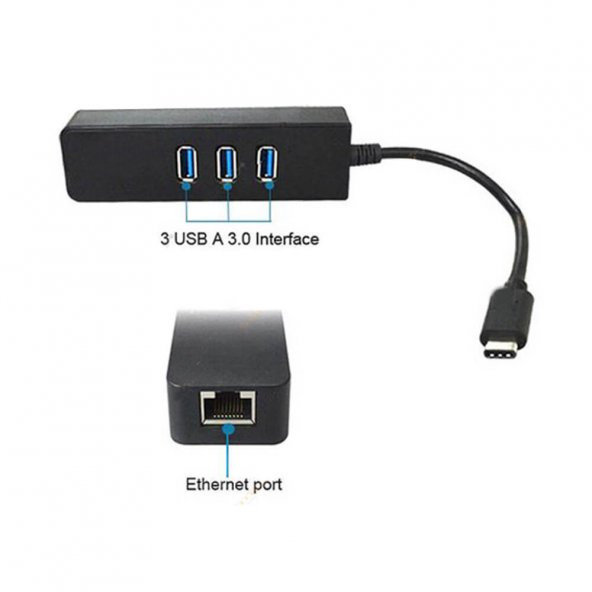 USB Type-C to USB 3.0 Gigabit 1000 Mbps Çoklayıcı Hub - Resim 4