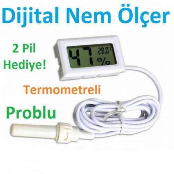 Dijital Nem Ölçer Sıcaklık Ölçer Kuluçka Termometre Problu Beyaz - 2