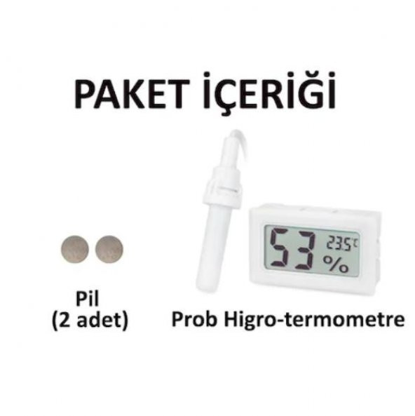 Dijital Nem Ölçer Sıcaklık Ölçer Kuluçka Termometre Problu Beyaz - 3