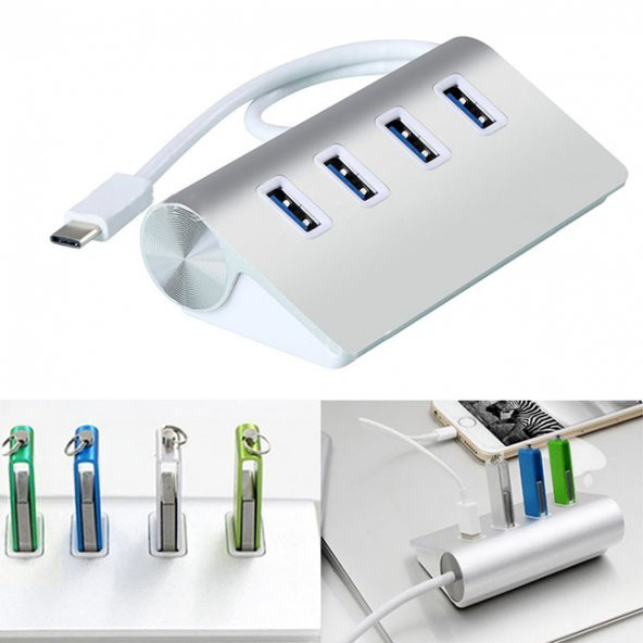 Type C USB 3.1 USB 3.0 To 4 Port Hub Çoklayıcı Metal Gövde - 2