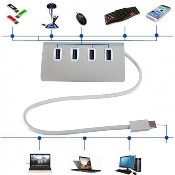 Type C USB 3.1 USB 3.0 To 4 Port Hub Çoklayıcı Metal Gövde - 4