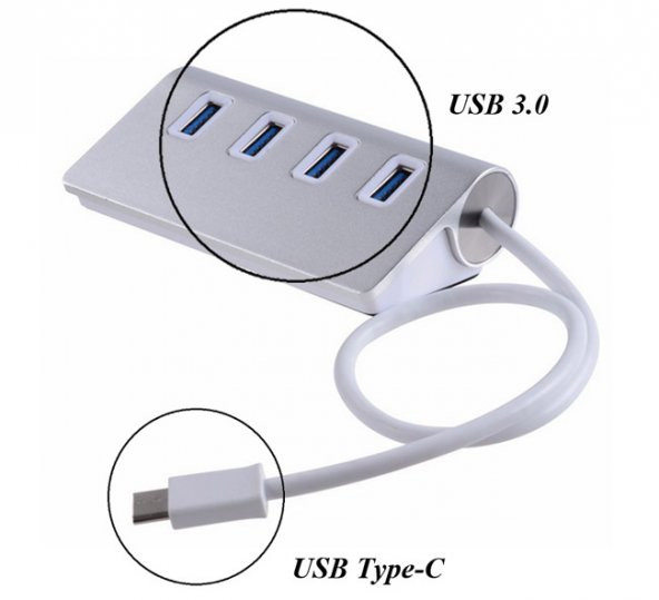 Type C USB 3.1 USB 3.0 To 4 Port Hub Çoklayıcı Metal Gövde - 6
