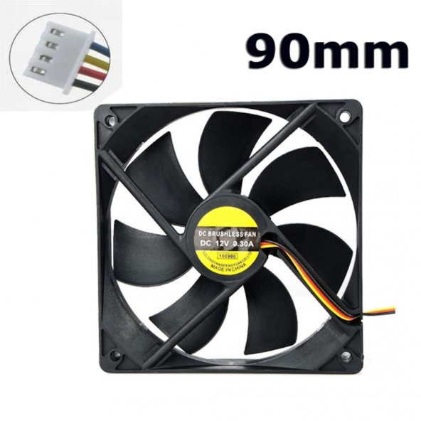 Kasa Fanı 90Mm 12V Dc Kasa Soğutucu Fan Sessiz 9 Cm 4 Pinli