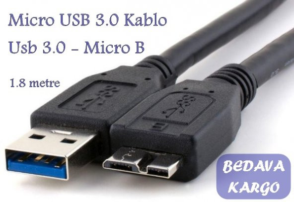 Micro Usb 3.0 Hdd Harddisk Yüksek Hız Şarj Data Kablosu 1.8 Metre