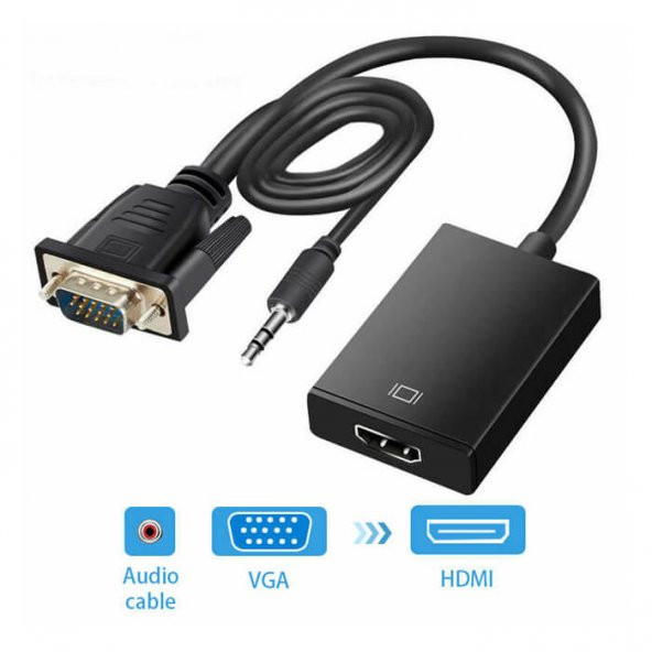 Vga Hdmi Dönüştürücü Kablo + Audio Ses Çevirici Vga To Hdmi - 2