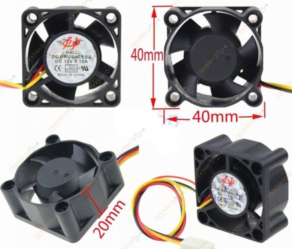 12V 4Cm 2 Pin 40X40X20Mm Kasa Fanı Sessiz Fan - 7
