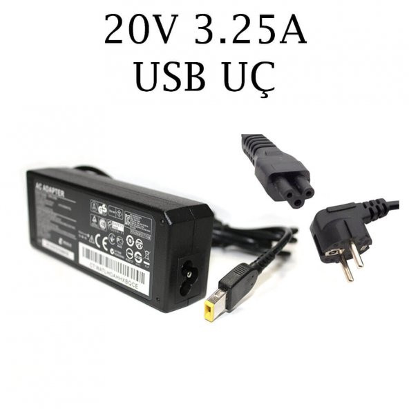 Koodmax Lenovo Ibm Thinkpad 13 20V 3.25A Usb Kare Uç Adaptör Şarj Aleti