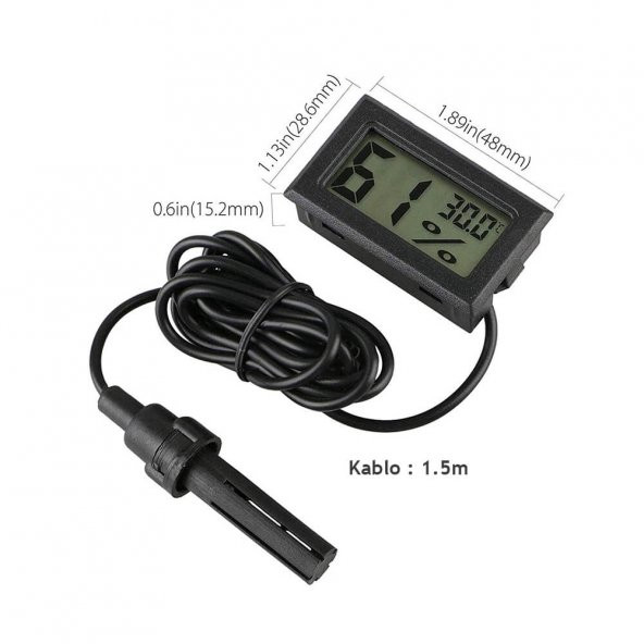 Koodmax-Mini Nem Ve Sıcaklık Ölçer - Higrometre - Termometre Prob Kuluçka Siyah